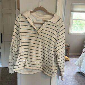 Madewell Cream and Black Striped Pullover Polo
